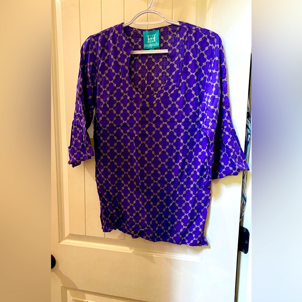 Purple and gray ruffle sleeve top